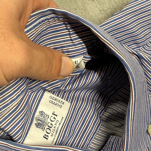 BOGGI Milano Striped Dress Shirt Multicolor 41 16 Large - Picture 6 of 8